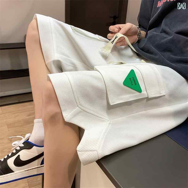 メンズ ファッション 春夏 秋冬 かっこいい オシャレ モテ 男性用 紳士服 服 韓国 シンプル 大人 グリーン トライアングル ラベル ショート パンツ 薄手 アメリカン ストリート ショート パンツ 大きいサイズ ドローストリング スポーツ ショート パンツ
