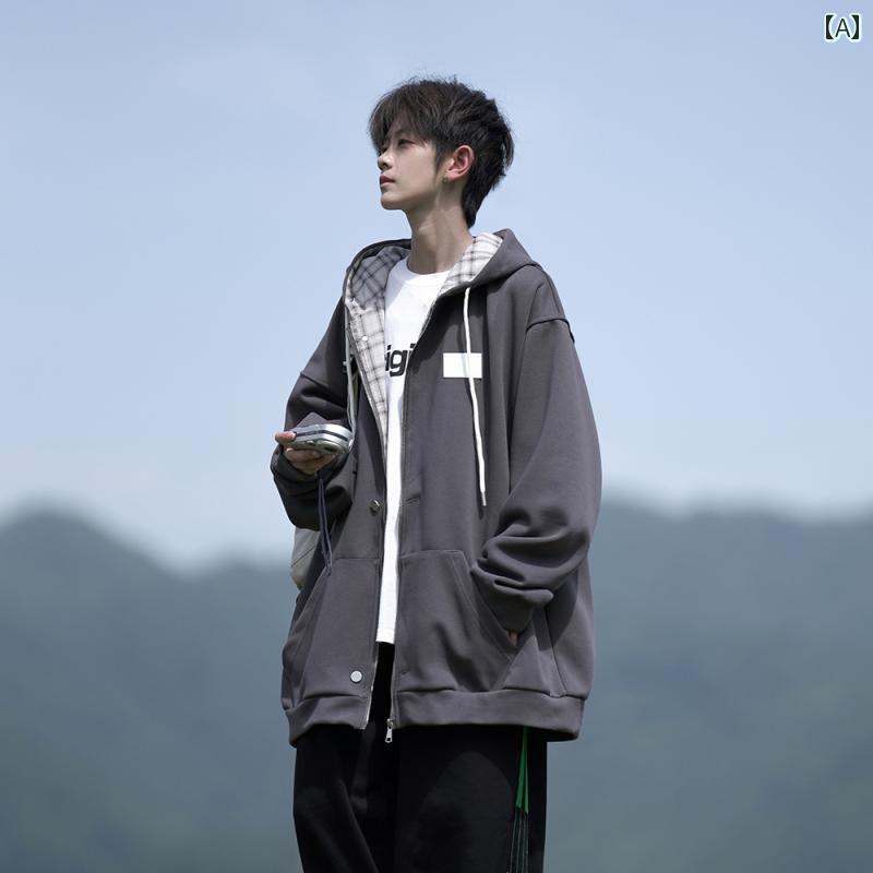 メンズ ファッション 春夏 秋冬 かっこいい オシャレ モテ 男性用 紳士服 服 韓国 シンプル 大人 スウェットシャツ チェック柄 スプライシング カーディガン ジャケット