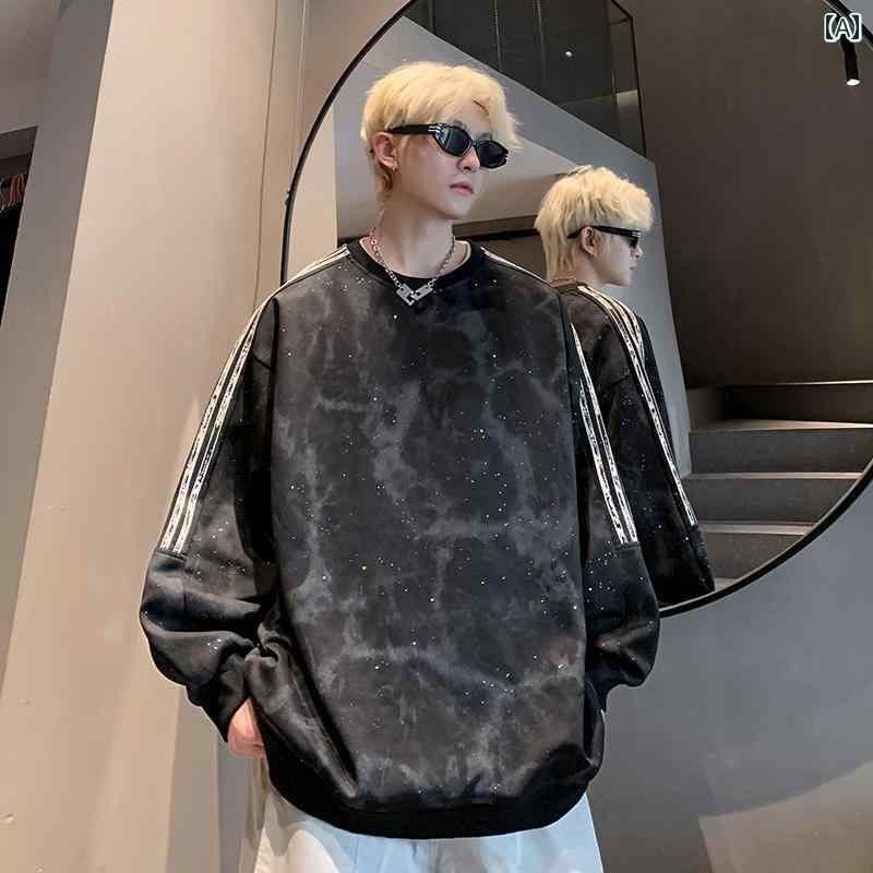 メンズ ファッション 春夏 秋冬 かっこいい オシャレ モテ 男性用 紳士服 服 韓国 シンプル 大人 ヘビー タイダイ柄 星空 スウェットシャツ オーバー サイズ アメリカン 長袖 トップス