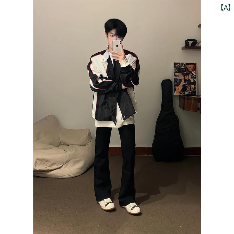 メンズ ファッション 春夏 秋冬 かっこいい オシャレ モテ 男性用 紳士服 服 韓国 シンプル 大人 バイク ジャケット コート アメリカン ストリート ファッションコート アメリカ ストリート レーシングスーツ｜YKC8
