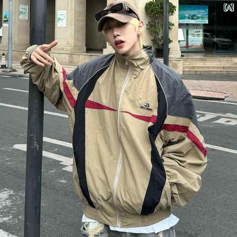 メンズ ファッション 春夏 秋冬 かっこいい オシャレ モテ 男性用 紳士服 服 韓国 シンプル 大人 ジャケット オーバー サイズ アメリカン ジャケット スポーツ ステッチ 秋