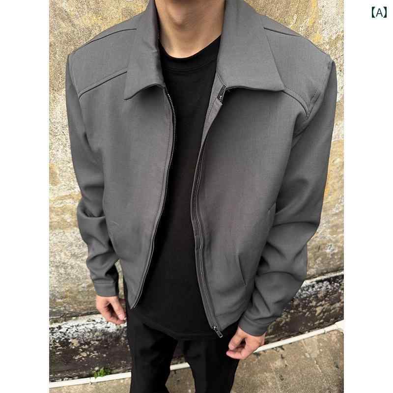 メンズ ファッション 春夏 秋冬 かっこいい オシャレ モテ 男性用 紳士服 服 韓国 シンプル 大人 クリーン フィット グレー ショート ショルダーパッド スーツ ジャケット アメリカン ボックス エグゼクティブ ジャケット｜YKC8