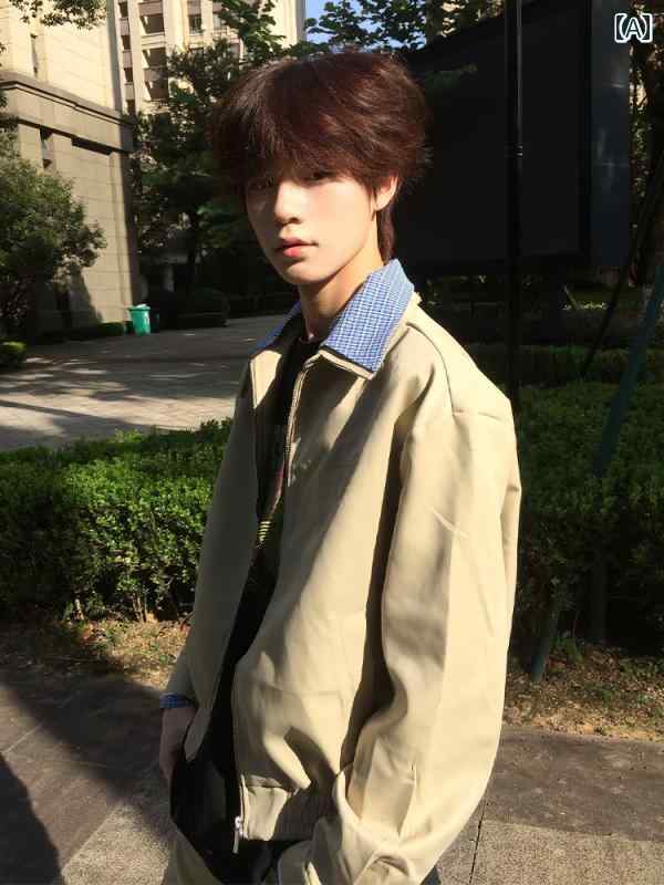 メンズ ファッション 春夏 秋冬 かっこいい オシャレ モテ 男性用 紳士服 服 韓国 シンプル 大人 フェイク ツーピース ハリントン ジャケット クリーン フィット ハイエンド バーン ショート ワークウェア ジャケット|YKC8