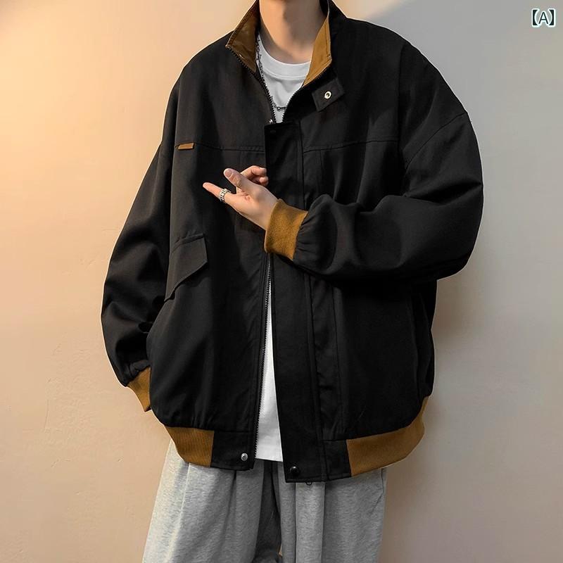 メンズ ファッション 春夏 秋冬 かっこいい オシャレ モテ 男性用 紳士服 服 韓国 シンプル 大人 カラーマッチング ワークウェア ジャケット メンズイン 春秋 カジュアル スタンドカラー トップ ジャケット
