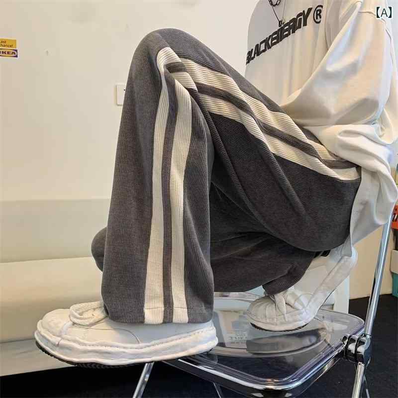 メンズ ファッション 春夏 秋冬 かっこいい オシャレ モテ 男性用 紳士服 服 韓国 シンプル 大人 ストライプ コーデュロイパンツ メンズ ストリート イン ストレート ワイド レッグ コーデュロイ カジュアル パンツ｜YKC8