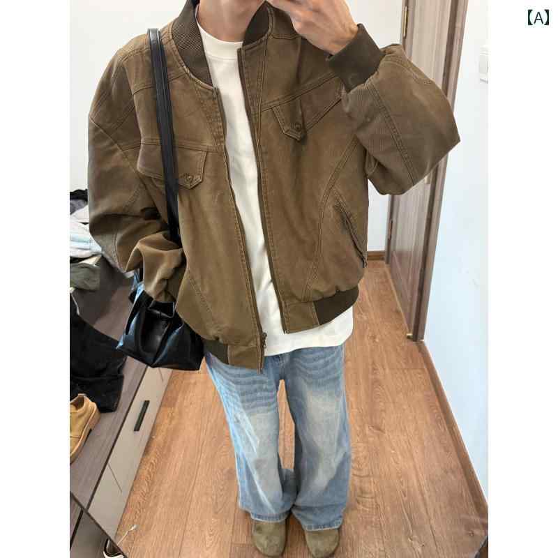 メンズ ファッション 春夏 秋冬 かっこいい オシャレ モテ 男性用 紳士服 服 韓国 シンプル 大人 バーン ブラウン ショート ワークジャケット アメリカン パイロット ベースボール ジャケット 高級 ハリントン ジャケット｜YKC8 29,268円