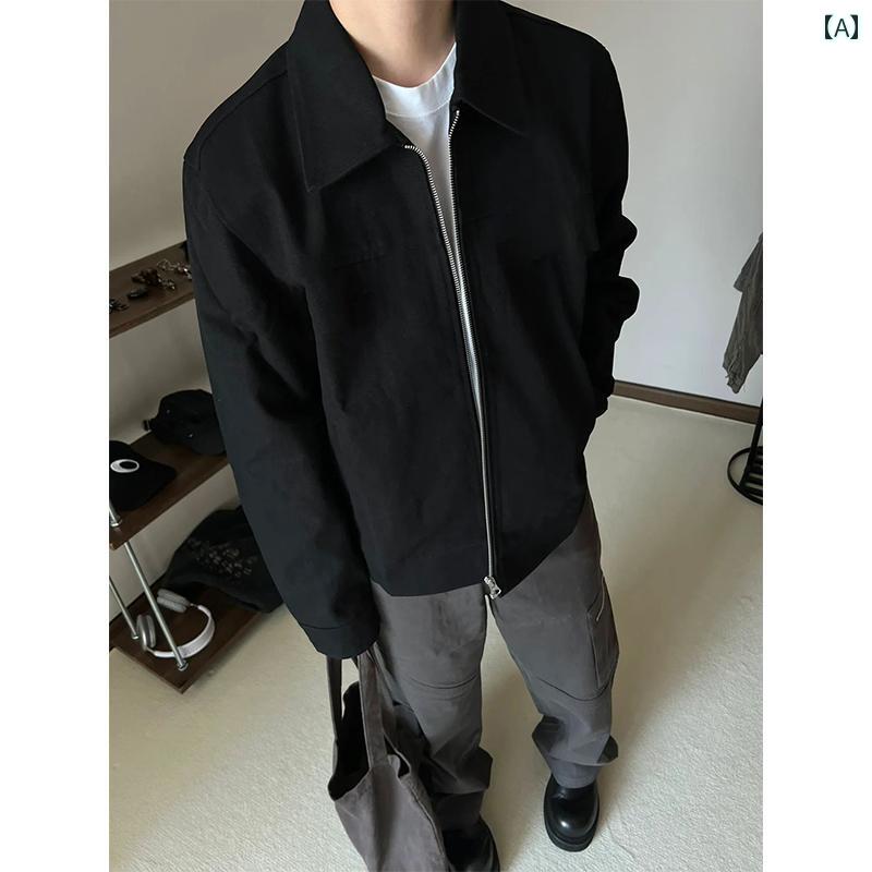 メンズ ファッション 春夏 秋冬 かっこいい オシャレ モテ 男性用 紳士服 服 韓国 シンプル 大人 クリーン フィット ショート ジャケット ハイエンド アメリカン ストレート ショルダー エグゼクティブ ジャケット ブラック ベースボール ジャケット