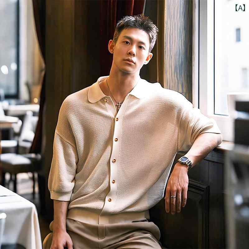 メンズ ファッション 春夏 秋冬 かっこいい オシャレ モテ 男性用 紳士服 服 韓国 シンプル 大人 ニット 半袖 薄手 通気性 半袖 シャツ アメリカン 大人 安定 男性 服