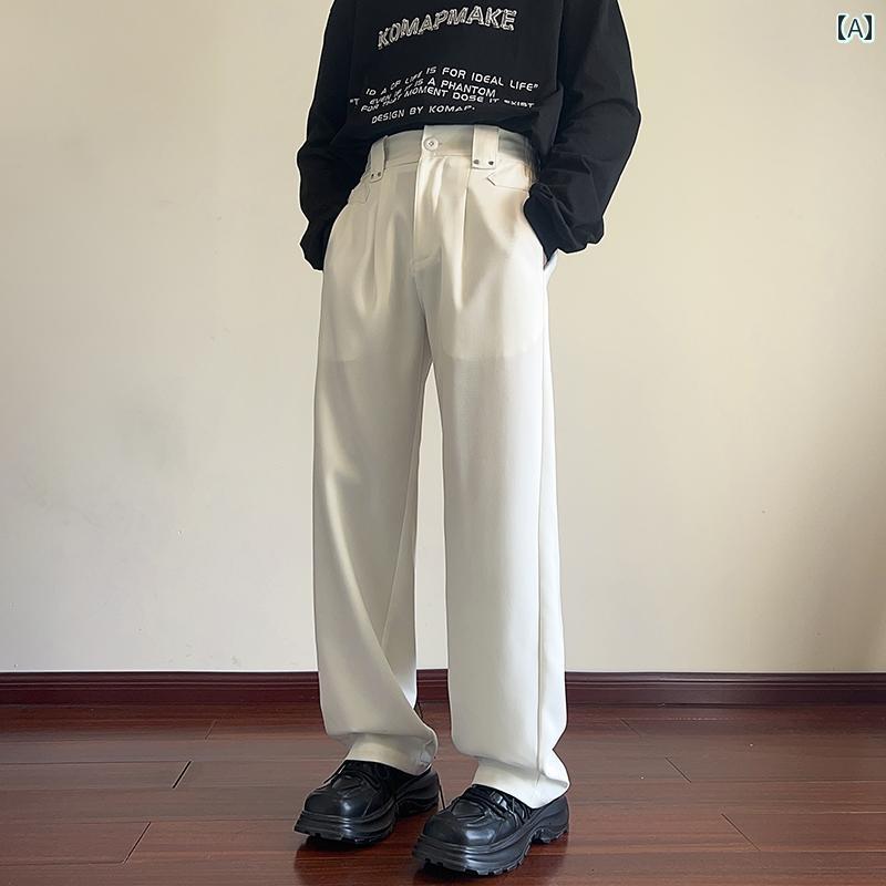 メンズ ファッション 春夏 秋冬 かっこいい オシャレ モテ 男性用 紳士服 服 韓国 シンプル 大人 ナポリ パンツ ドレープ ストレート ワイド レッグ カジュアル クリーン フィット パンツ