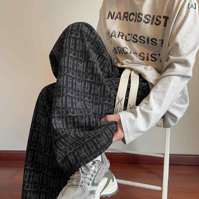 メンズ ファッション 春夏 秋冬 かっこいい オシャレ モテ 男性用 紳士服 服 韓国 シンプル 大人 アメリカン コーデュロイ チェック柄 スウェットパンツ ヘビー ドレープ ワイド レッグ スポーツ パンツ ストレート カジュアル パンツ 5,321円