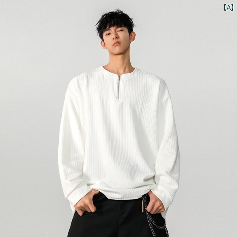 メンズ ファッション 春夏 秋冬 かっこいい オシャレ モテ 男性用 紳士服 服 韓国 シンプル 大人 テクスチャー ド ハーフ ジップ 長袖 T シャツ ハイエンド レイ ヤード レイヤリング シャツ カジュアル インナーウェア