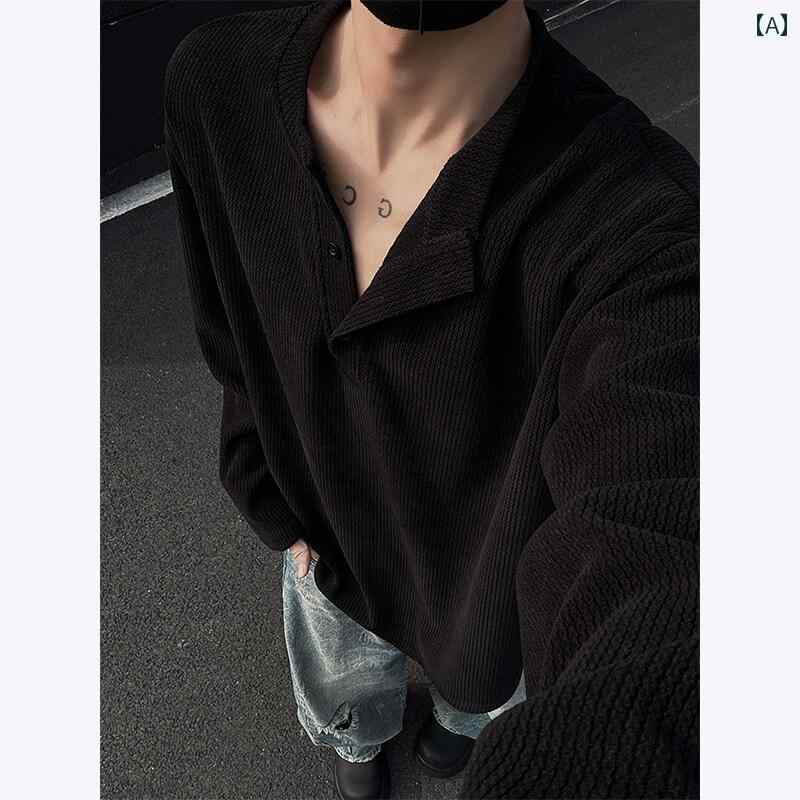 メンズ ファッション 春夏 秋冬 かっこいい オシャレ モテ 男性用 紳士服 服 韓国 シンプル 大人 ヘンリー カラー クリーン フィット テクスチャー ド 長袖 T シャツ 高級 レイ ヤード 半袖 レイヤリング シャツ