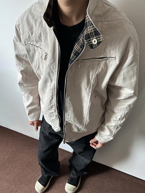 メンズ ファッション 春夏 秋冬 かっこいい オシャレ モテ 男性用 紳士服 服 韓国 シンプル 大人 ヘビー ハリントン ワークジャケット アメリカン レトロ カジュアル ショート スタンドカラー コート｜YKC8