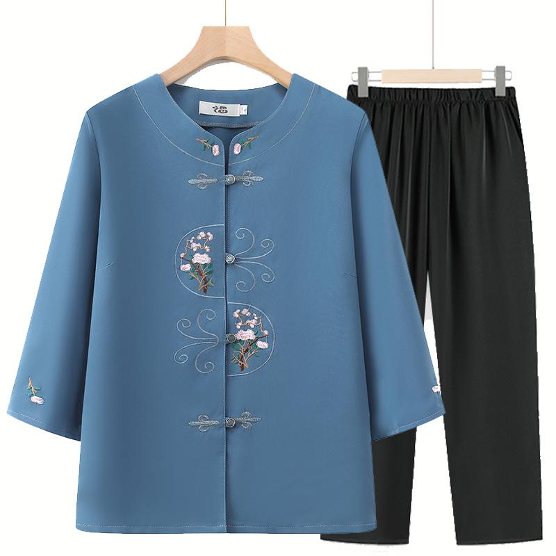 レディース ファッション おしゃれ 春夏 秋冬 大人 上品 高級 マダム ミス ミセス プレゼント 婦人服 母 おばあちゃん シャツ トップス パンツ ズボン セット シンプル 花柄 刺・墸|YKC8