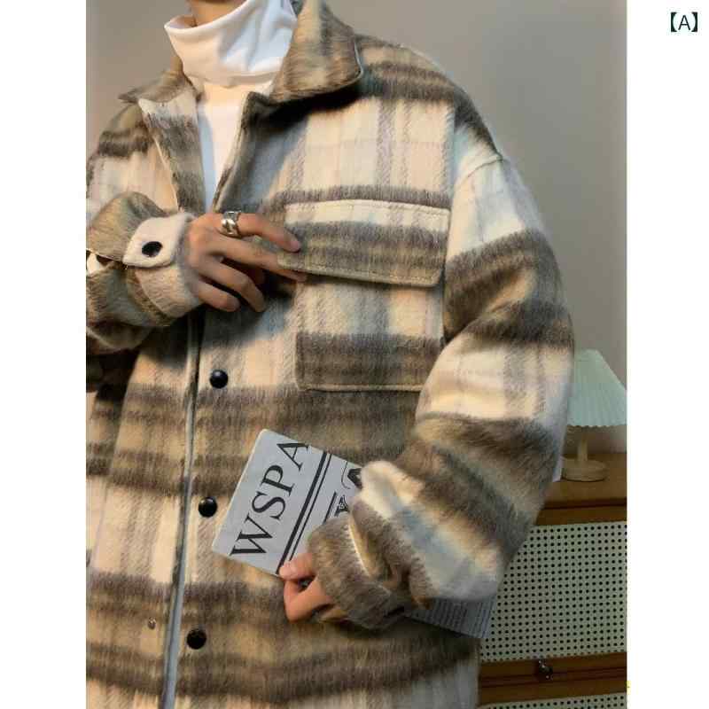 メンズ ファッション 春夏 秋冬 かっこいい オシャレ モテ 男性用 紳士服 服 韓国 シンプル 大人 ショート ウール チェック柄 ジャケット エレガント ジャケットカップル 厚手 シャツ