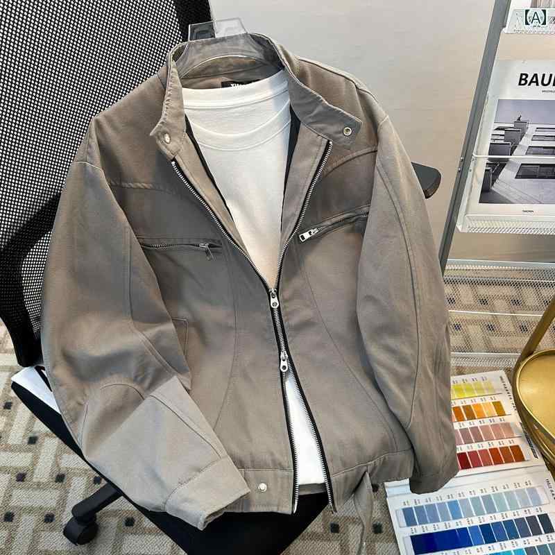 メンズ ファッション 春夏 秋冬 かっこいい オシャレ モテ 男性用 紳士服 服 韓国 シンプル 大人 アメリカン クリーン フィット ハリントン キャンバス ポケット ジャケット ショート ジャケット｜YKC8
