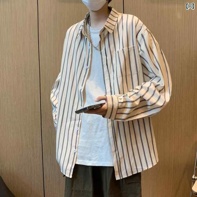 メンズ ファッション 春夏 秋冬 かっこいい オシャレ モテ 男性用 紳士服 服 韓国 シンプル 大人 レトロ ストライプ 長袖 シャツヴィンテージ カジュアル シャツ ジャケット
