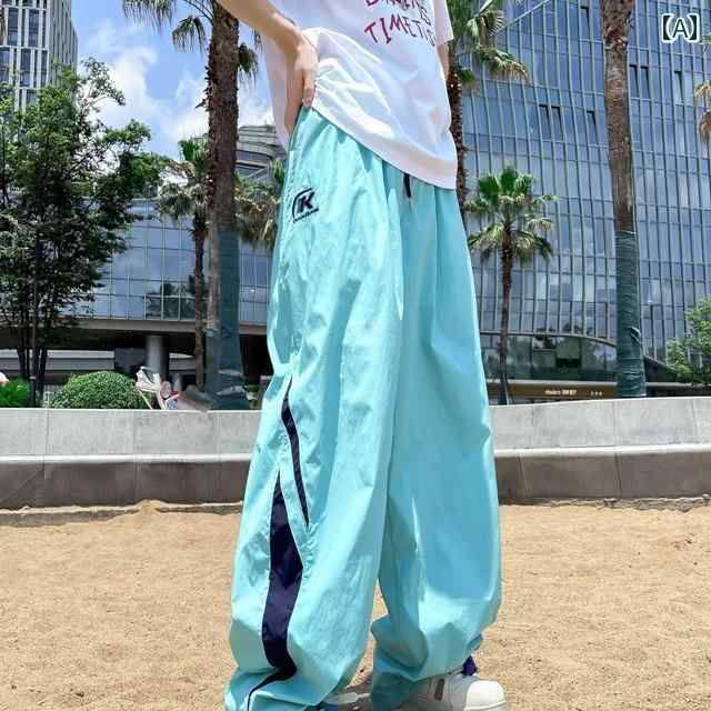 メンズ ファッション 春夏 秋冬 かっこいい オシャレ モテ 男性用 紳士服 服 韓国 シンプル 大人 ミント 速乾 パンツ アメカジ スポーツ パンツ ストライプ パラシュートパンツ