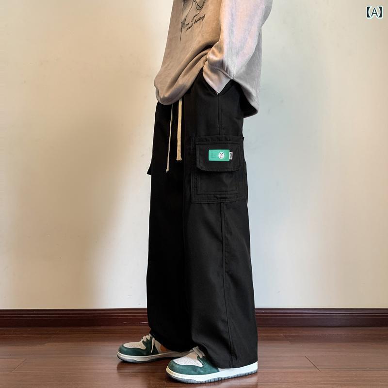 メンズ ファッション 春夏 秋冬 かっこいい オシャレ モテ 男性用 紳士服 服 韓国 シンプル 大人 マルチ ポケット オーバー オール ストリートワイド レッグ パンツ ストレート カジュアル パンツ