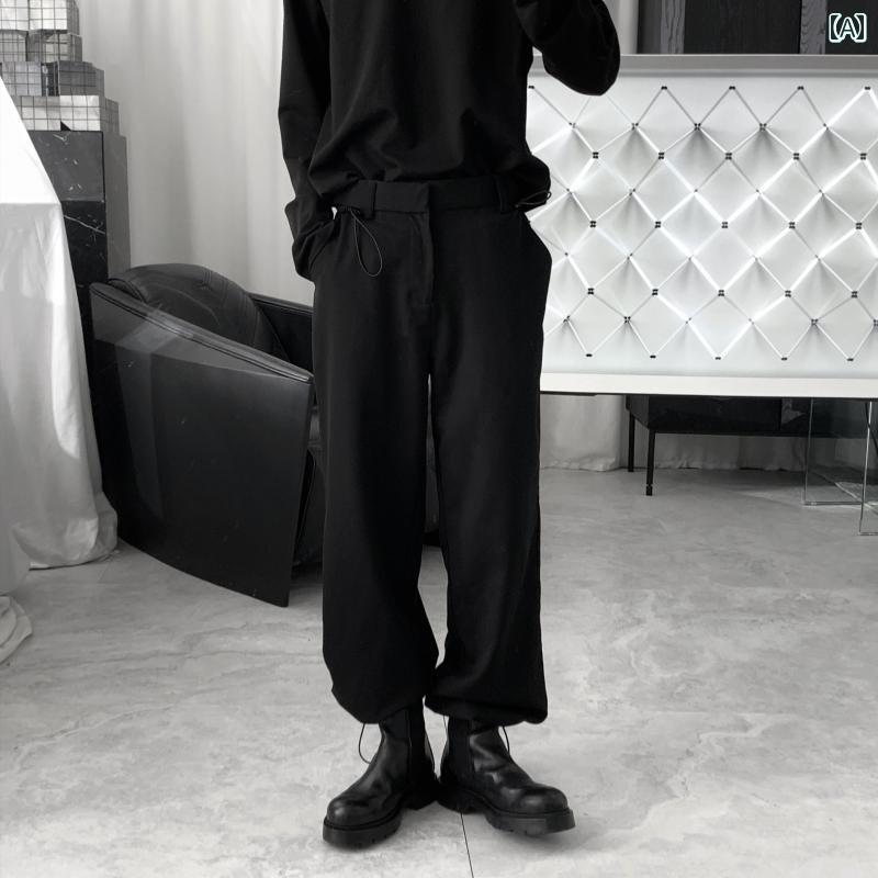 メンズ ファッション 春夏 秋冬 かっこいい オシャレ モテ 男性用 紳士服 服 韓国 シンプル 大人 ドローストリング スーツ パンツ ストレート カジュアル パンツ ドレープ パンツ｜YKC8