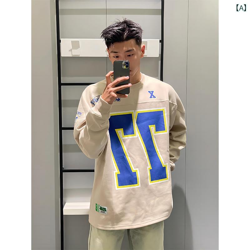 メンズ ファッション 春夏 秋冬 かっこいい オシャレ モテ 男性用 紳士服 服 韓国 シンプル 大人 ストリート ラウンドネックプルオーバー レター プリント アメリカン スウェットシャツ