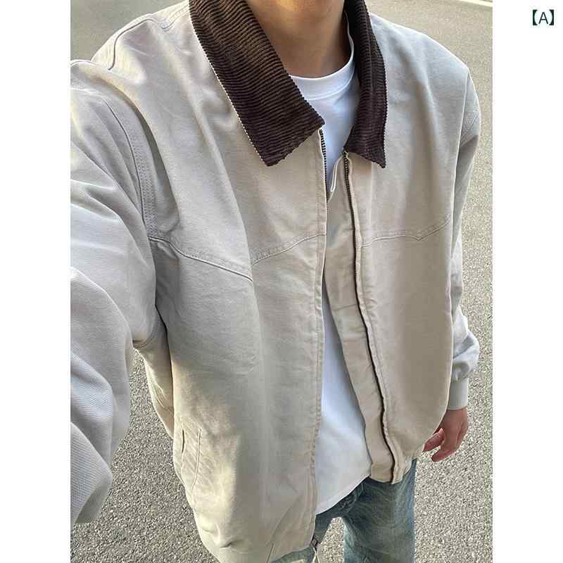 メンズ ファッション 春夏 秋冬 かっこいい オシャレ モテ 男性用 紳士服 服 韓国 シンプル 大人 カーキ デトロイト ワークジャケット アメリカン パイロット ベースボール ジャケット ハイエンド ショート コート
