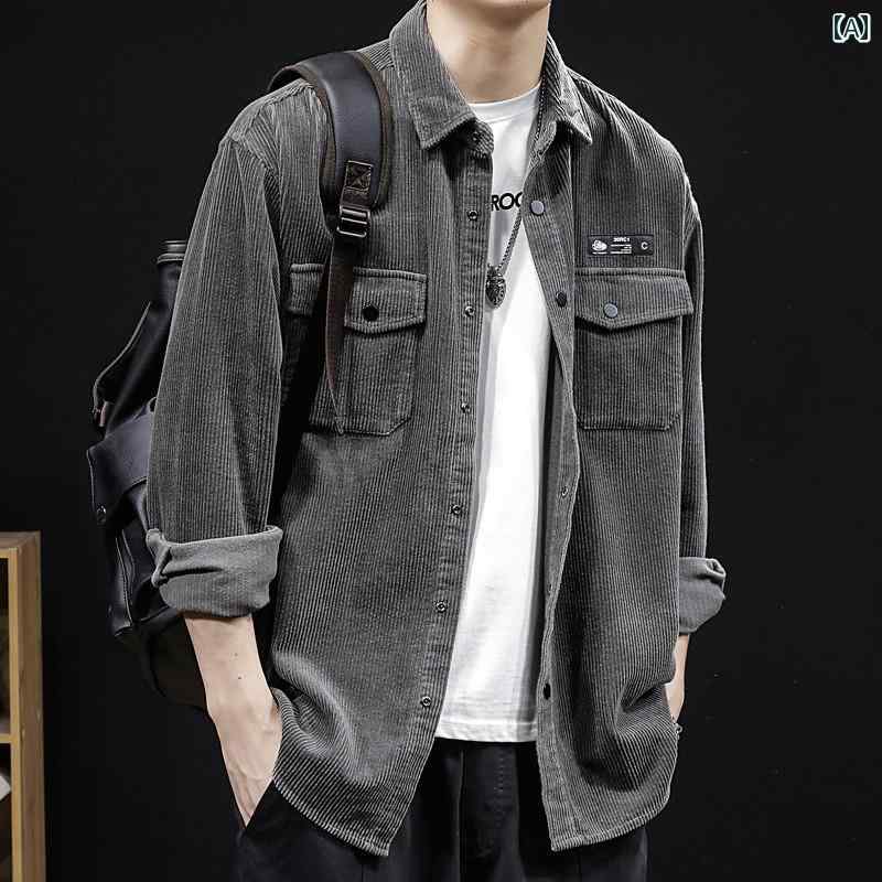 メンズ ファッション 春夏 秋冬 かっこいい オシャレ モテ 男性用 紳士服 服 韓国 シンプル 大人 メンズ コーデュロイ 長袖 シャツ 和風 春秋 快適 カジュアル シャツ