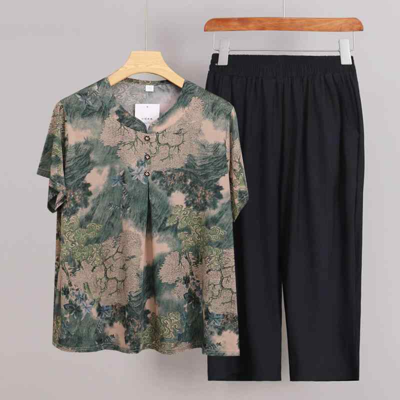 レディース ファッション おしゃれ 春夏 秋冬 大人 上品 高級 マダム ミス ミセス プレゼント 婦人服 母 ワイド 冷感 半袖 セット パンツ ズボン 水墨画 大きいサイズ ゆったり|YKC8
