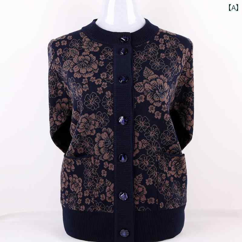 レディース ファッション おしゃれ 春夏 秋 冬 大人 上品 高級 マダム ミス ミセス プレゼント 婦人服 母 高齢の のの 秋 冬服 厚手の ニットカーディガン ウールの セーター 6070歳の 祖母の ゆったり コート トップ