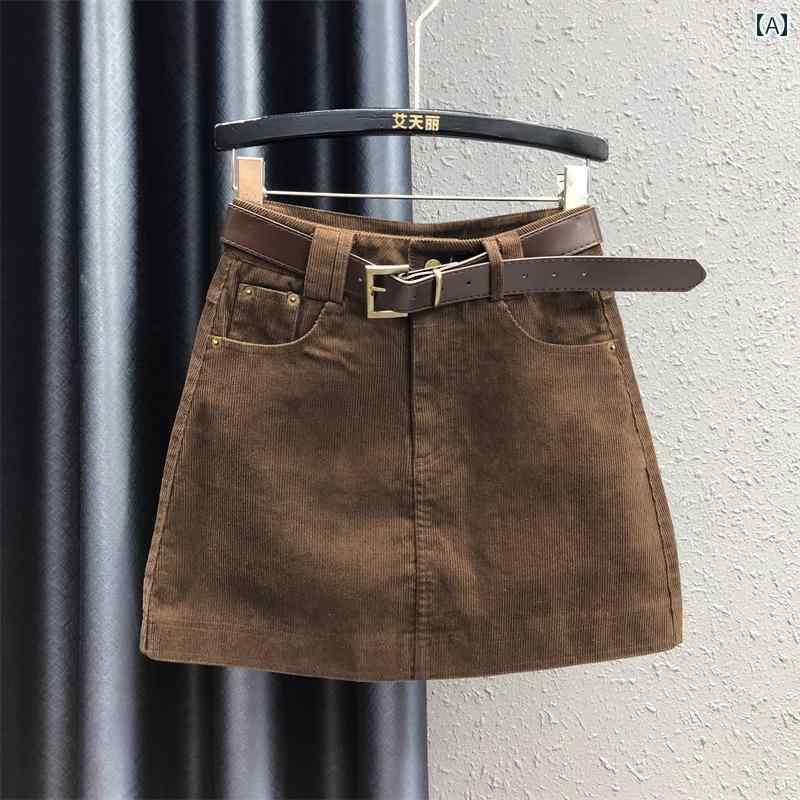 レディース ファッション おしゃれ 春夏 秋　冬 大人 上品 高級 マダム ミス ミセス プレゼント 婦人服　母 ブラウン　色　コーデュロイスカート　ハイウエスト　スリム　aラインラスカート　ショート　カート｜YKC8