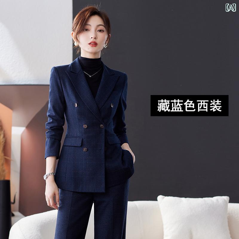 レディース ファッション おしゃれ 春夏 秋 冬 大人 上品 高級 マダム ミス ミセス プレゼント 婦人服 母 スーツ レディースジャケット 2025 チェック柄 テクスチャ 厚手 フォーマル カジュアル OL プロ スーツ パンツ 秋冬|YKC8