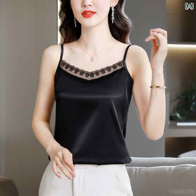 レディース ファッション おしゃれ 春夏 秋　冬 大人 上品 高級 マダム ミス ミセス プレゼント 婦人服　母 スーツ　インナー　　レース　Vネック　光沢　シフォン　スモール　キャミソール