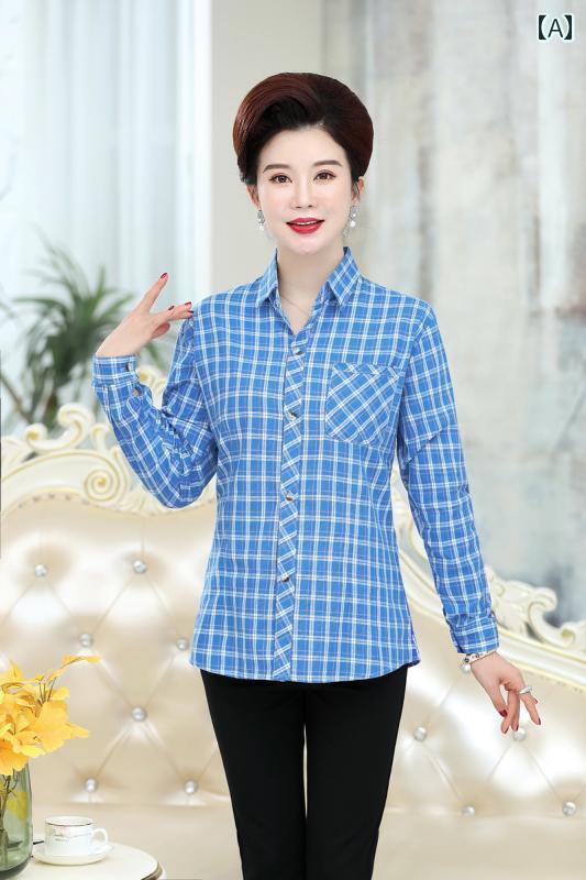 レディース ファッション おしゃれ 春夏 秋　冬 大人 上品 高級 マダム ミス ミセス プレゼント 婦人服　母 綿　母　シャツ　高齢者　チェック柄　高齢者　カーディガン　長袖｜YKC8