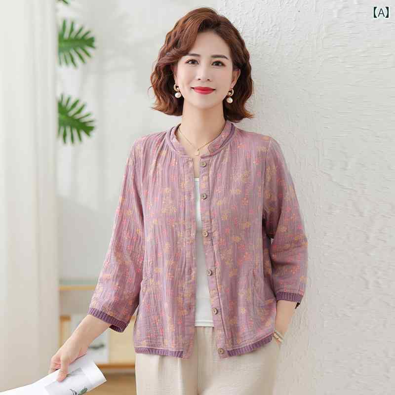 レディース ファッション おしゃれ 春夏 秋 冬 大人 上品 高級 マダム ミス ミセス プレゼント 婦人服 母 母 七分袖 トップス 上品スーツ カーディガン 薄手 ジャケット 綿 シャツ