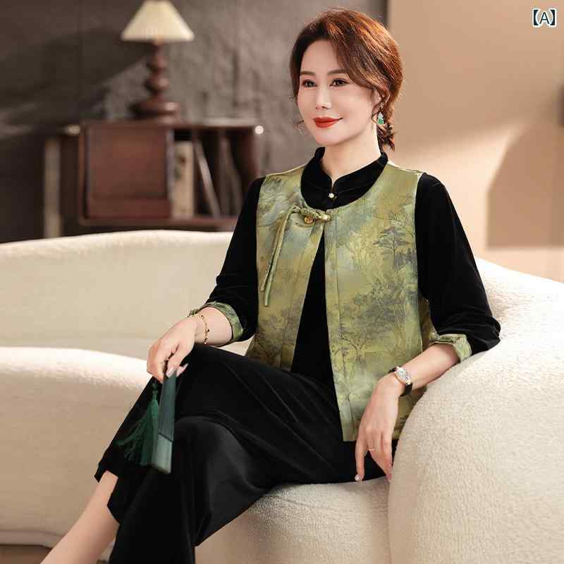レディース ファッション おしゃれ 春夏 秋　冬 大人 上品 高級 マダム ミス ミセス プレゼント 婦人服　母 母　西洋　ゴールド　ベルベットスーツ　高齢の　ベスト　コート