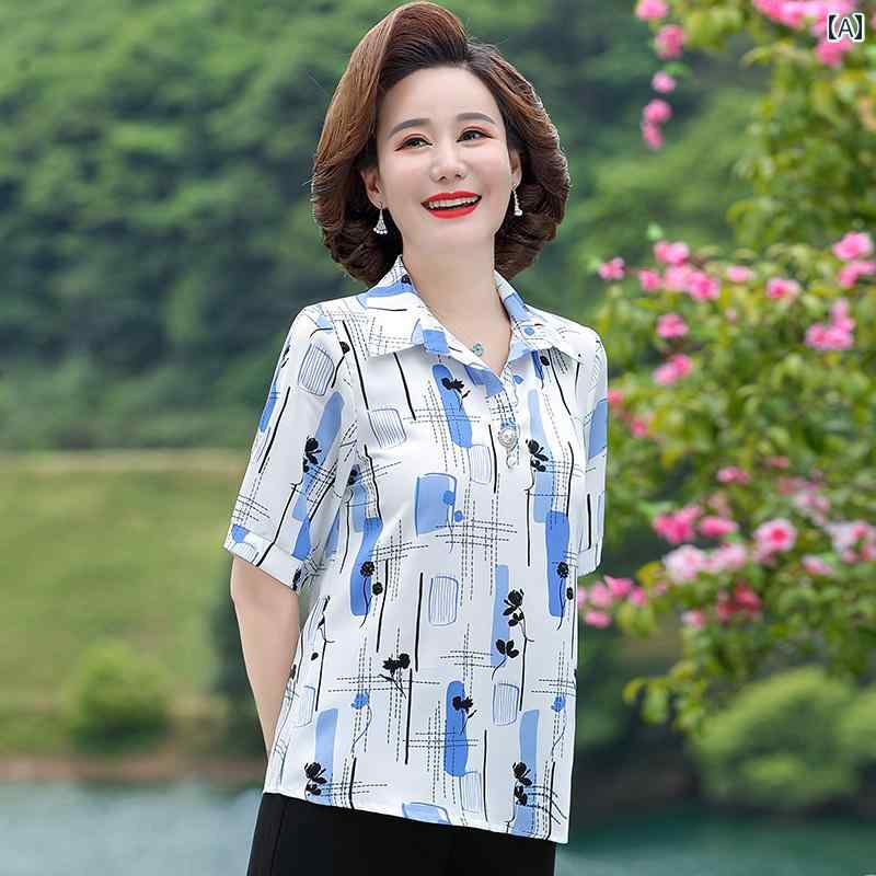 レディース ファッション おしゃれ 春夏 秋　冬 大人 上品 高級 マダム ミス ミセス プレゼント 婦人服　母 半袖　シャツ　ワイドトップス　母　服
