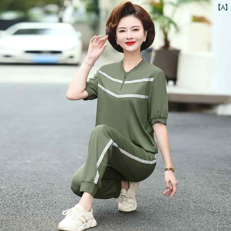 レディース ファッション おしゃれ 春夏 秋　冬 大人 上品 高級 マダム ミス ミセス プレゼント 婦人服　母 　母上品　半袖　T　シャツ　カジュアル　スポーツウェア　スーツ　セット｜YKC8
