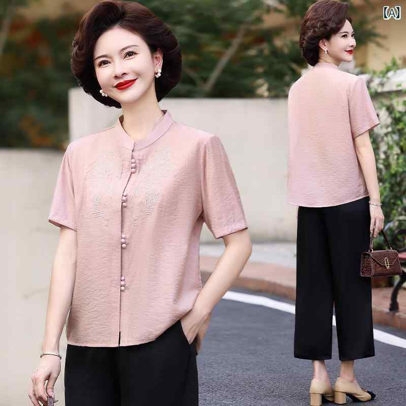 レディース ファッション おしゃれ 春夏 秋　冬 大人 上品 高級 マダム ミス ミセス プレゼント 婦人服　母 母　半袖　上品小さい　シャツ　トップス　スーツ　スリム　セット