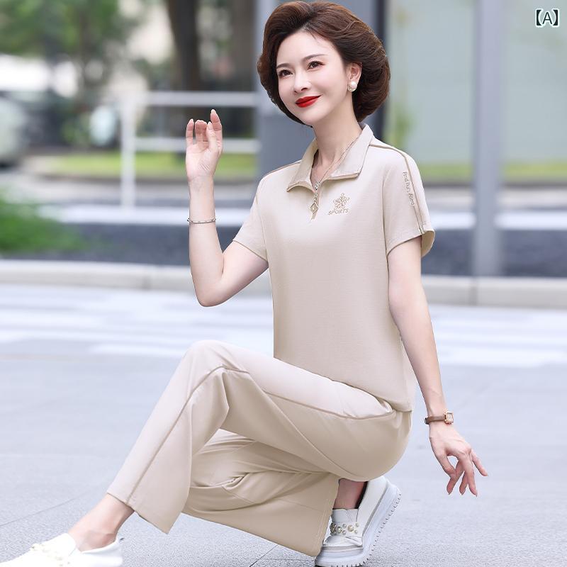 レディース ファッション おしゃれ 春夏 秋　冬 大人 上品 高級 マダム ミス ミセス プレゼント 婦人服　母 のお母さんの 夏 ファッション 半袖 スポーツウェア スーツ 女性 夏 大きいサイズ 年齢 カジュアル ツーピース スーツ