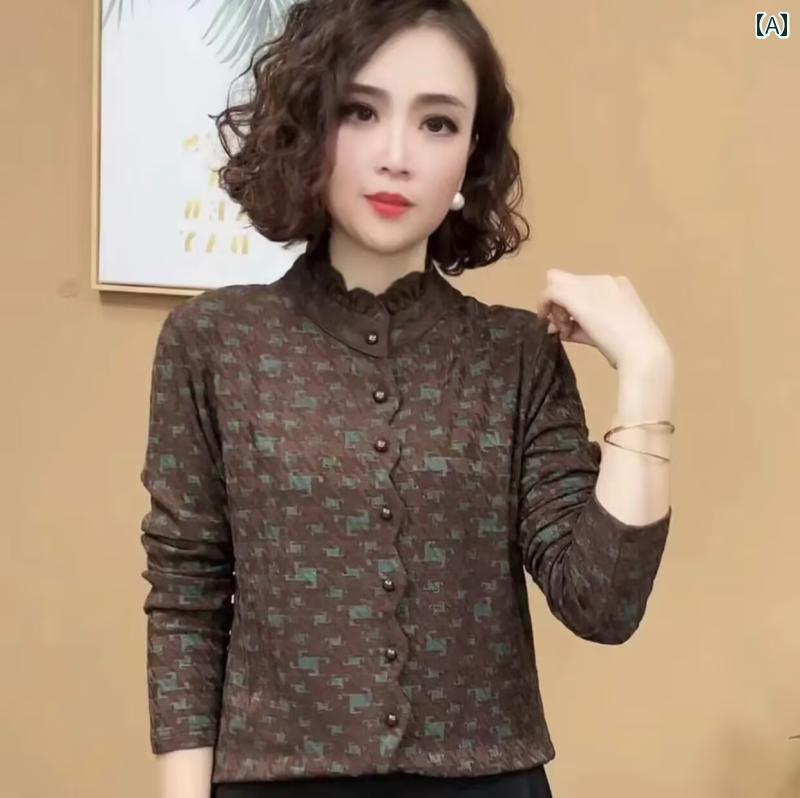 レディース ファッション おしゃれ 春夏 秋 冬 大人 上品 高級 マダム ミス ミセス プレゼント 婦人服 母 秋冬 ウェアな ワンピース ベルベット レイヤリング シャツ レディース 長袖 裏起毛 スリム ジャカード コットン ブラウス|YKC8