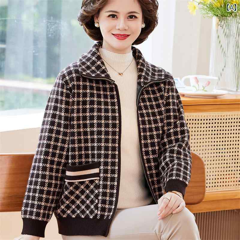 レディース ファッション おしゃれ 春夏 秋　冬 大人 上品 高級 マダム ミス ミセス プレゼント 婦人服　母 ショート　ニット　ジャケット　欧米　ドレス　チェック柄　カーディガン　長袖　トップス 6,752円