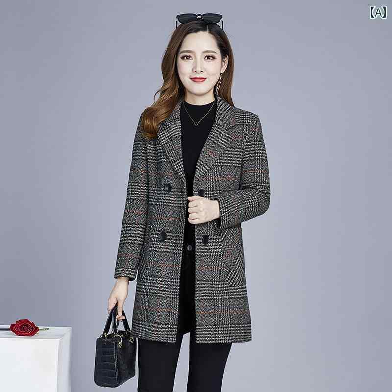 レディース ファッション おしゃれ 春夏 秋 冬 大人 上品 高級 マダム ミス ミセス プレゼント 婦人服 母 ミディアム 丈 母 スリムフィット ウエスタンスタイル スーツ カラー ウィンドブレーカー ワイドレディース チェック柄 ウール コート|YKC8