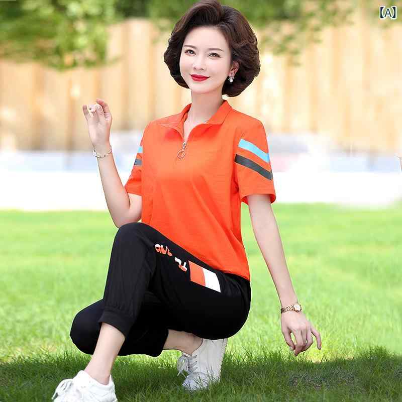 レディース ファッション おしゃれ 春夏 秋　冬 大人 上品 高級 マダム ミス ミセス プレゼント 婦人服　母 母　　半袖　T　シャツ　カジュアル　スポーツウェア　セット　スーツ 7,407円