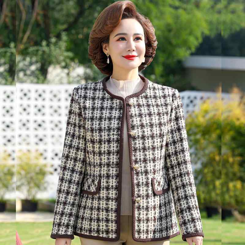 レディース ファッション おしゃれ 春夏 秋冬 大人 上品 高級 マダム ミス ミセス プレゼント 婦人服 母 ジャケット 上品 スーツ ショート トップス アウター シンプル チェック｜YKC8 29,271円