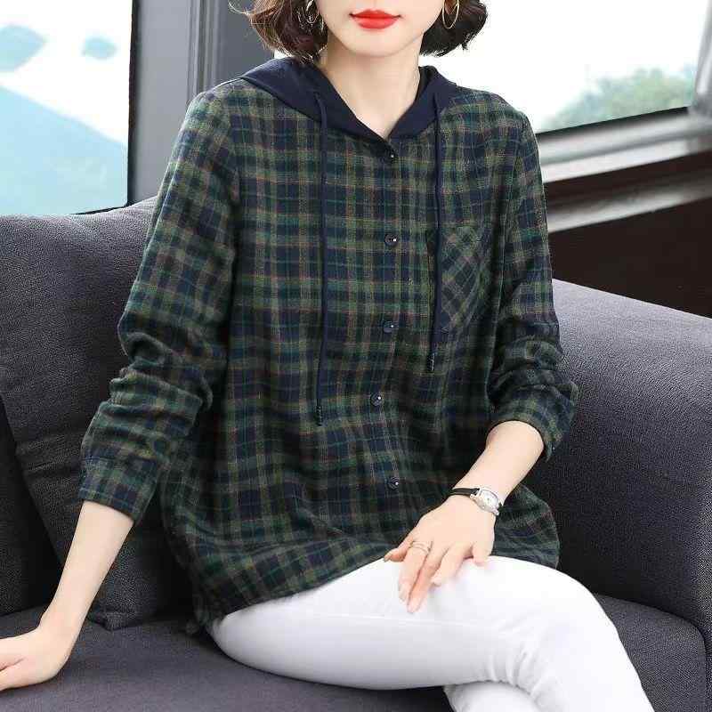 レディース ファッション おしゃれ 春夏 秋冬 大人 上品 高級 マダム ミス ミセス プレゼント 婦人服 母 大きめ シャツ ジャケット チェック 母 カジュアル 長袖 トップス シンプル チェック フード付き|YKC8