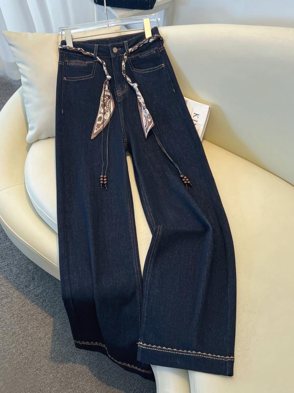レディース ファッション おしゃれ 春夏 秋冬 大人 上品 高級 マダム ミス ミセス プレゼント 婦人 母 デニム ブルー ワイド レッグ ジーンズ ホット パンツ スカーフ ベルト ストレート ワイド