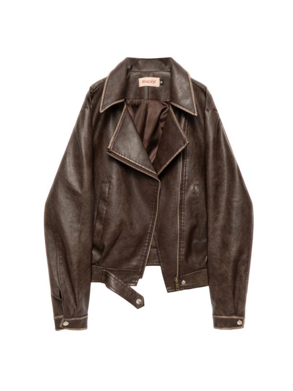 レディース ファッション おしゃれ 春夏 秋冬 大人 上品 高級 マダム ミス ミセス プレゼント 婦人 母 レトロ レザー ジャケット スリム バイク ショート シンプル アウター かっこいい かわいい コート・ジャケット-レディースファッション