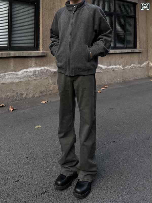 メンズ ファッション 春夏 秋冬 かっこいい オシャレ モテ 男性用 紳士服 服 韓国 シンプル 大人 アメリカン　クリーン　フィット　レトロ　グレー　グリーン　フレアジーンズ　ストレート　レッグ　ハイ　スリミング　ドレープ　トラウザーズ　男女兼｜YKC8