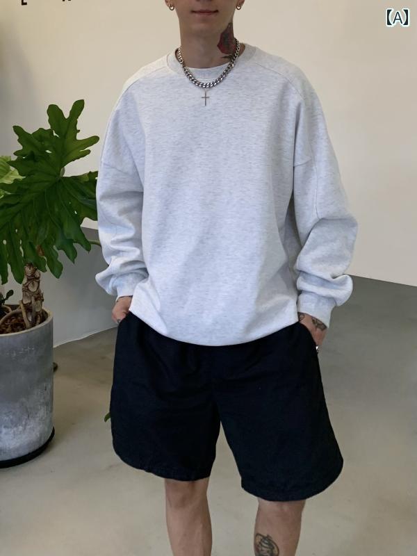 メンズ ファッション 春夏 秋冬 かっこいい オシャレ モテ 男性用 紳士服 服 韓国 シンプル 大人 　デコンストラクション　スプリット　無地　ヘビーウェイト　スウェットシャツ　ベーシック　シルエット　ラウンドネック　長袖　シャツ