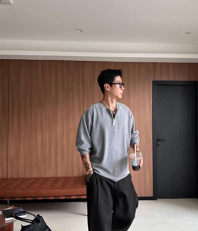 メンズ ファッション 春夏 秋冬 かっこいい オシャレ モテ 男性用 紳士服 服 韓国 シンプル 大人 ミシガン フロック ハーフ ジップ 長袖 T シャツ V ネック レイヤリング シャツ